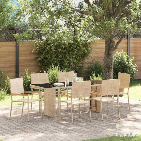 Ensemble de salle � manger pour jardin 7 pcs Beige polyrotin