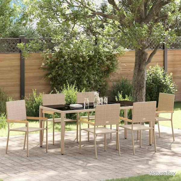 Ensemble de salle � manger pour jardin 7 pcs Beige polyrotin