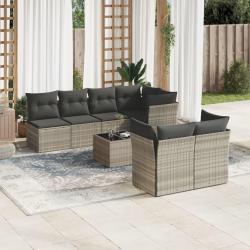 Salon de jardin 8 pcs avec coussins gris clair r&eacute;sine tress&eacute;e