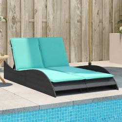 Chaise longue avec coussins Noir 114x205x73 cm R&eacute;sine tress&eacute;e