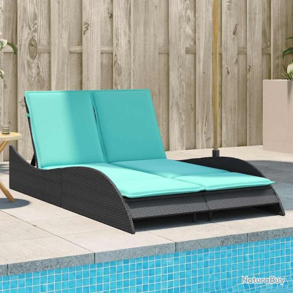 Chaise longue avec coussins Noir 114x205x73 cm R�sine tress�e