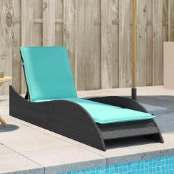 Chaise longue avec coussin Noir 60x205x73 cm R&eacute;sine tress&eacute;e