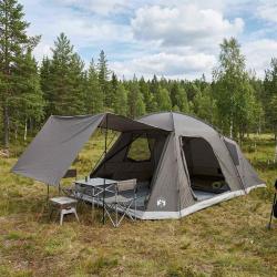 Tente Cabane Marron gris 12-Personnes Polyester et Acier