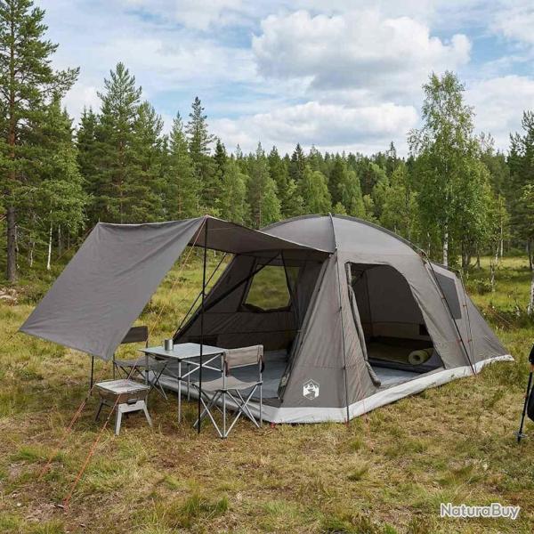 Tente Cabane Marron gris 12-Personnes Polyester et Acier