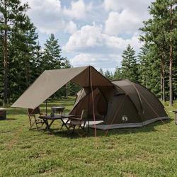 Tente Cabane Marron gris 8 personnes Polyester et Acier