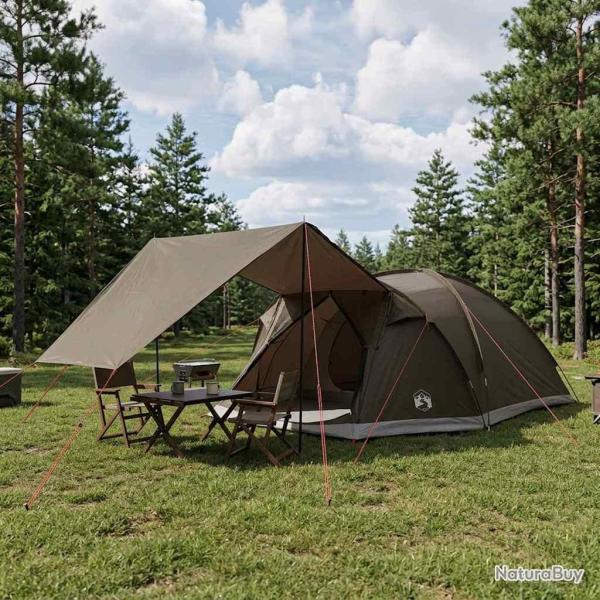 Tente Cabane Marron gris 8 personnes Polyester et Acier