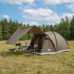 Tente Cabane Marron gris 4 personnes Polyester et Acier