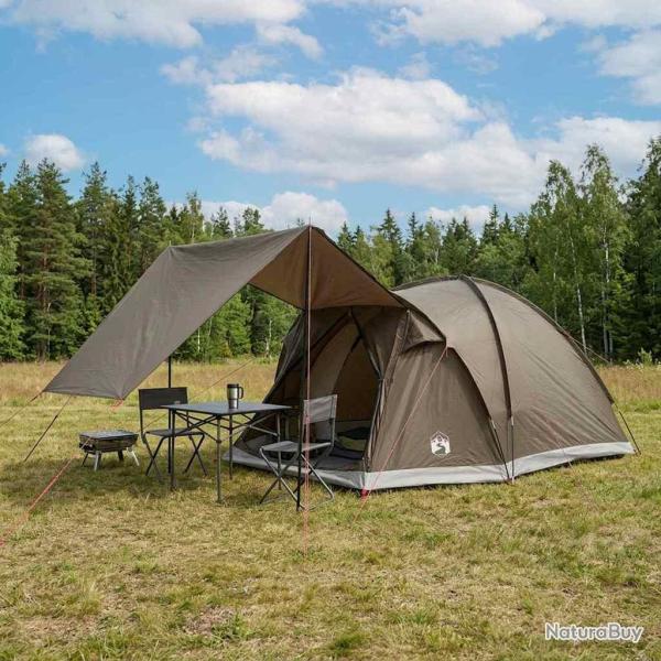 Tente Cabane Marron gris 4 personnes Polyester et Acier