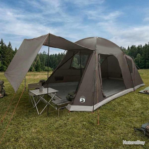 Tente Cabane Marron gris 8 personnes Polyester et Acier