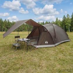 Tente Cabane Marron gris 6 personnes Polyester et Acier