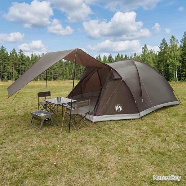 Tente Cabane Marron gris 6 personnes Polyester et Acier