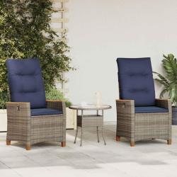 Chaise de jardin inclinable 2 pcs Gris et bleu marine polyrotin