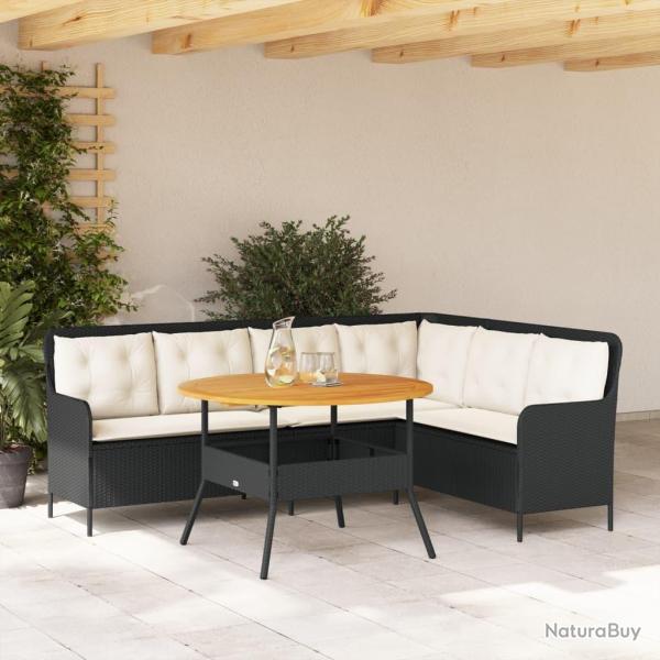 Canap�s de jardin 2 pcs avec coussins Noir R�sine tress�e