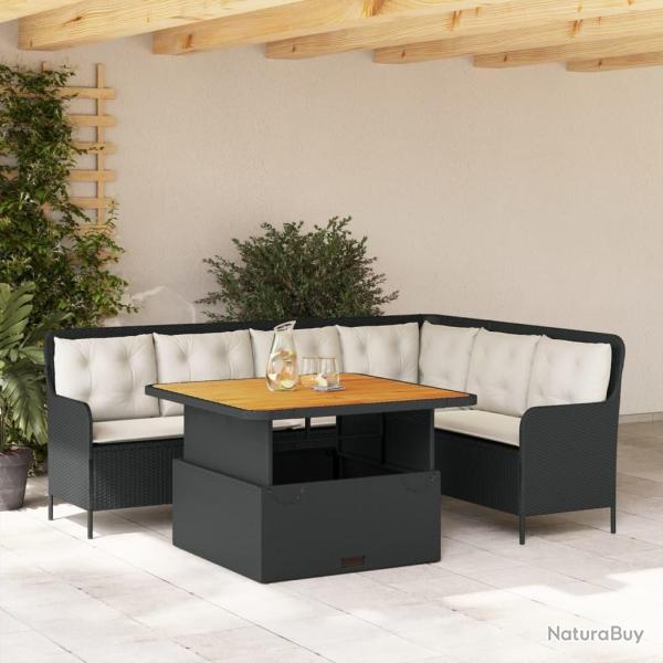 Canap�s de jardin 2 pcs avec coussins Noir R�sine tress�e