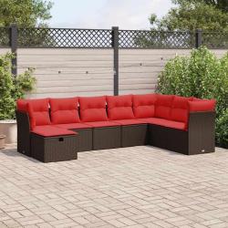 Salon de jardin 8 pcs avec coussins marron r&eacute;sine tress&eacute;e