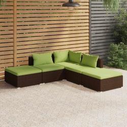 Salon de jardin 5 pcs avec coussins r&eacute;sine tress&eacute;e marron