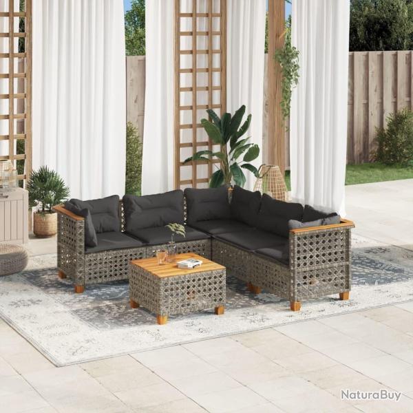 Salon de jardin 6 pcs avec coussins gris r�sine tress�e
