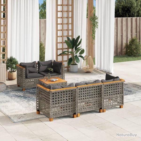 Salon de jardin 6 pcs avec coussins gris r�sine tress�e