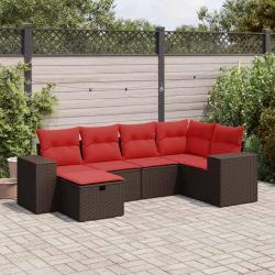 Salon de jardin avec coussins 6 pcs marron r&eacute;sine tress&eacute;e