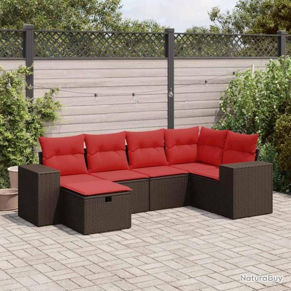 Salon de jardin avec coussins 6 pcs marron r�sine tress�e