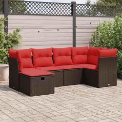 Salon de jardin avec coussins 6 pcs marron r&eacute;sine tress&eacute;e