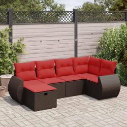 Salon de jardin avec coussins 6 pcs marron r&eacute;sine tress&eacute;e