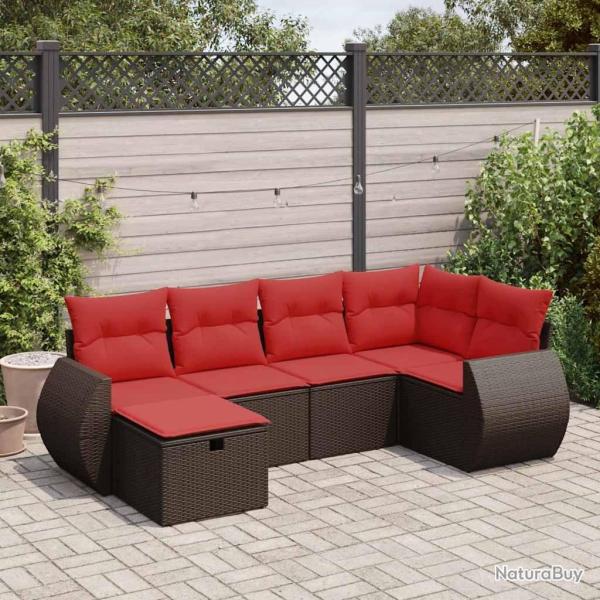Salon de jardin avec coussins 6 pcs marron r�sine tress�e