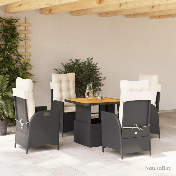Ensemble � manger de jardin coussins 5pcs Noir R�sine tress�e