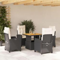 Ensemble &agrave; manger de jardin coussins 5pcs Noir R&eacute;sine tress&eacute;e