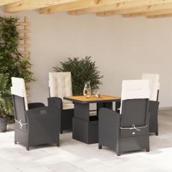 Ensemble &agrave; manger de jardin coussins 5pcs Noir R&eacute;sine tress&eacute;e