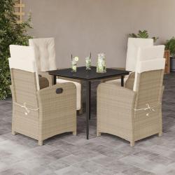Ensemble &agrave; manger de jardin avec coussins 5pcs Beige poly rotin
