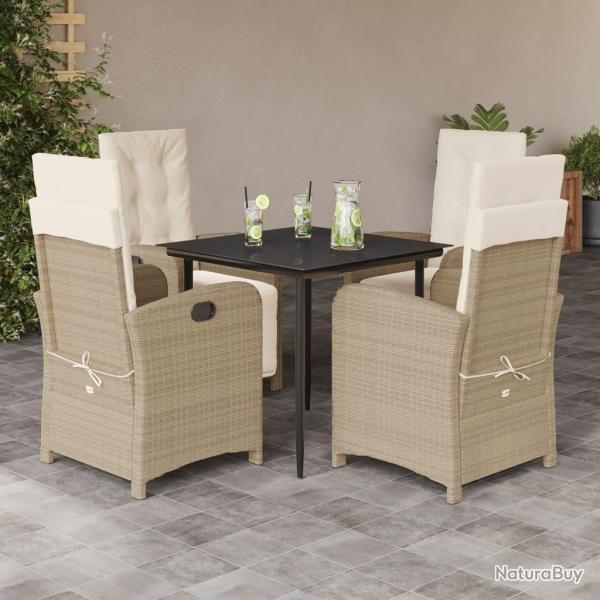 Ensemble � manger de jardin avec coussins 5pcs Beige poly rotin