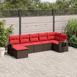 Ensemble de canap&eacute; de jardin 7 pcs avec coussins marron r&eacute;sine tress&eacute;e