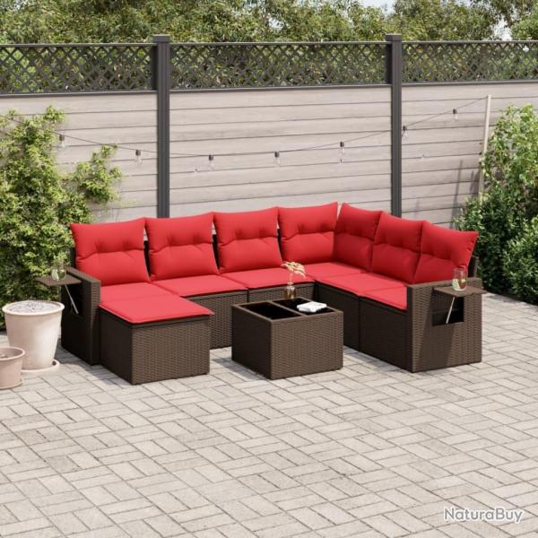 Ensemble de canap� de jardin 8 pcs avec coussins marron r�sine tress�e