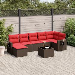 Ensemble de canap&eacute; de jardin 8 pcs avec coussins marron r&eacute;sine tress&eacute;e