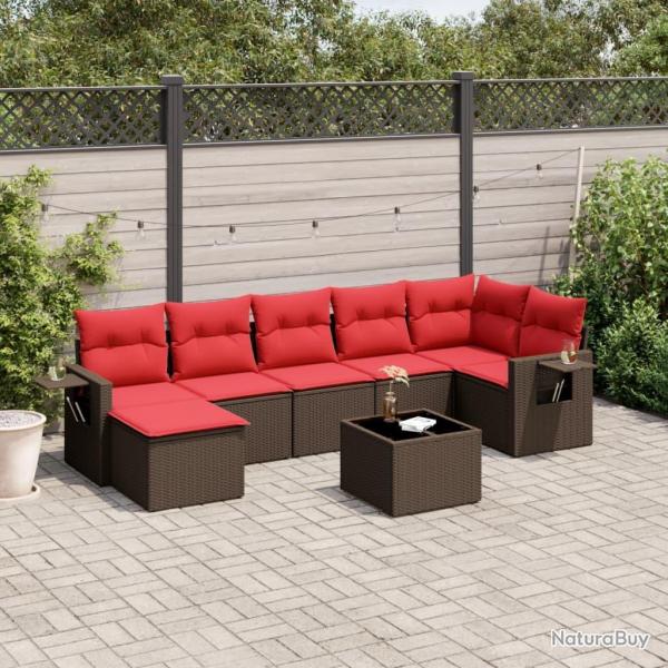 Ensemble de canap� de jardin 8 pcs avec coussins marron r�sine tress�e