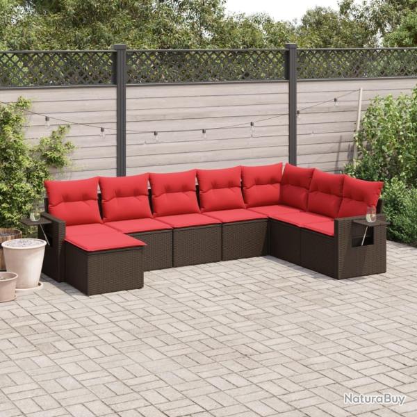 Ensemble de canap� de jardin 8 pcs avec coussins marron r�sine tress�e