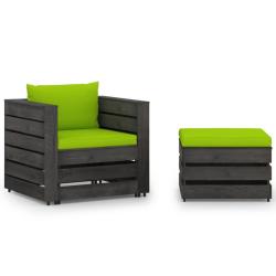 Salon de jardin 2 pcs avec coussins Bois impr&eacute;gn&eacute; de gris