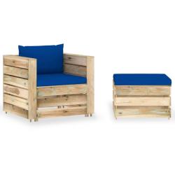 Salon de jardin 2 pcs avec coussins Bois impr&eacute;gn&eacute; de vert