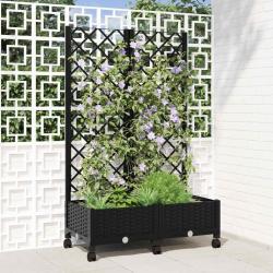 Bac de jardin avec treillis et roues Noir 80 x 40 x 131,5 cm PP
