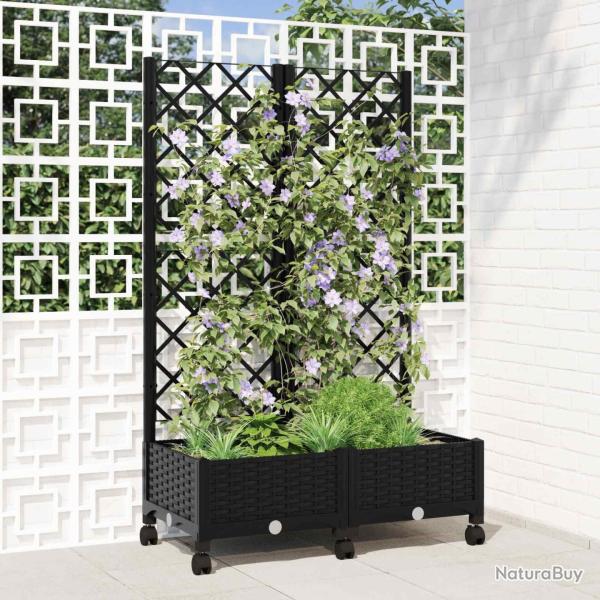 Bac de jardin avec treillis et roues Noir 80 x 40 x 131,5 cm PP