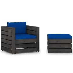 Salon de jardin 2 pcs avec coussins Bois impr&eacute;gn&eacute; de gris