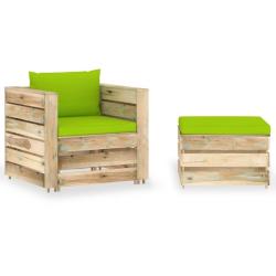 Salon de jardin 2 pcs avec coussins Bois impr&eacute;gn&eacute; de vert