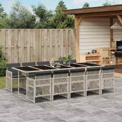 Ensemble &agrave; manger de jardin 11pcs avec coussins gris poly rotin