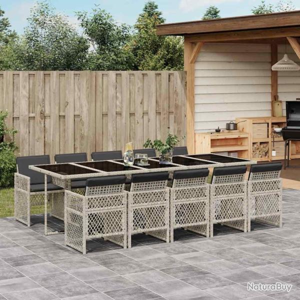Ensemble � manger de jardin 11pcs avec coussins gris poly rotin