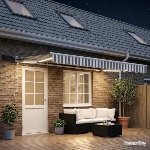 Cadre de store manuel avec LEDs Gris clair et blanc 4,5 � 3 m