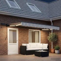 Cadre de store manuel avec LEDs Gris clair et blanc 5 &times; 3,5 m