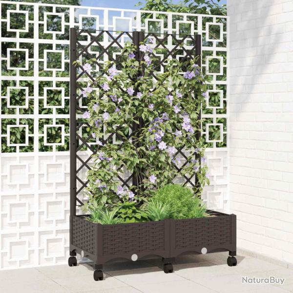 Bac de jardin avec treillis et roues Marron 80 x 40 x 131,5 cm
