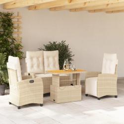 Ensemble &agrave; manger de jardin coussins 4 pcs beige r&eacute;sine tress&eacute;e