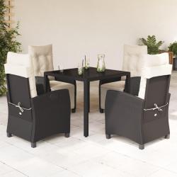 Ensemble &agrave; manger de jardin coussins 5pcs Noir R&eacute;sine tress&eacute;e